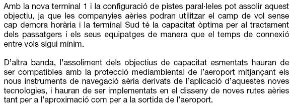 Extracte del pla d''aeroports i heliports de Catalunya (2009-2015) on queda const�ncia que cal protegir mediambientalment l'entorn de l'aeroport de Barcelona-El Prat